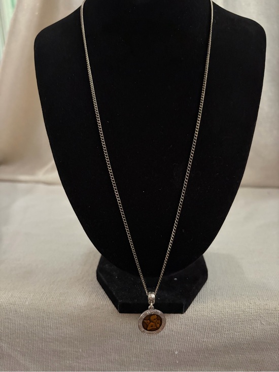 Jewelry - Sterling Silver Pendant Necklace with Amber Accent - Brown
